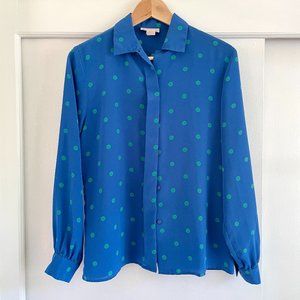 Vintage 70s Blue/Green Polkadot Blouse